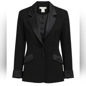 Peggy Martin Black Merino Wool Blazer Jacket | Size 2 | Satin Trim | Made